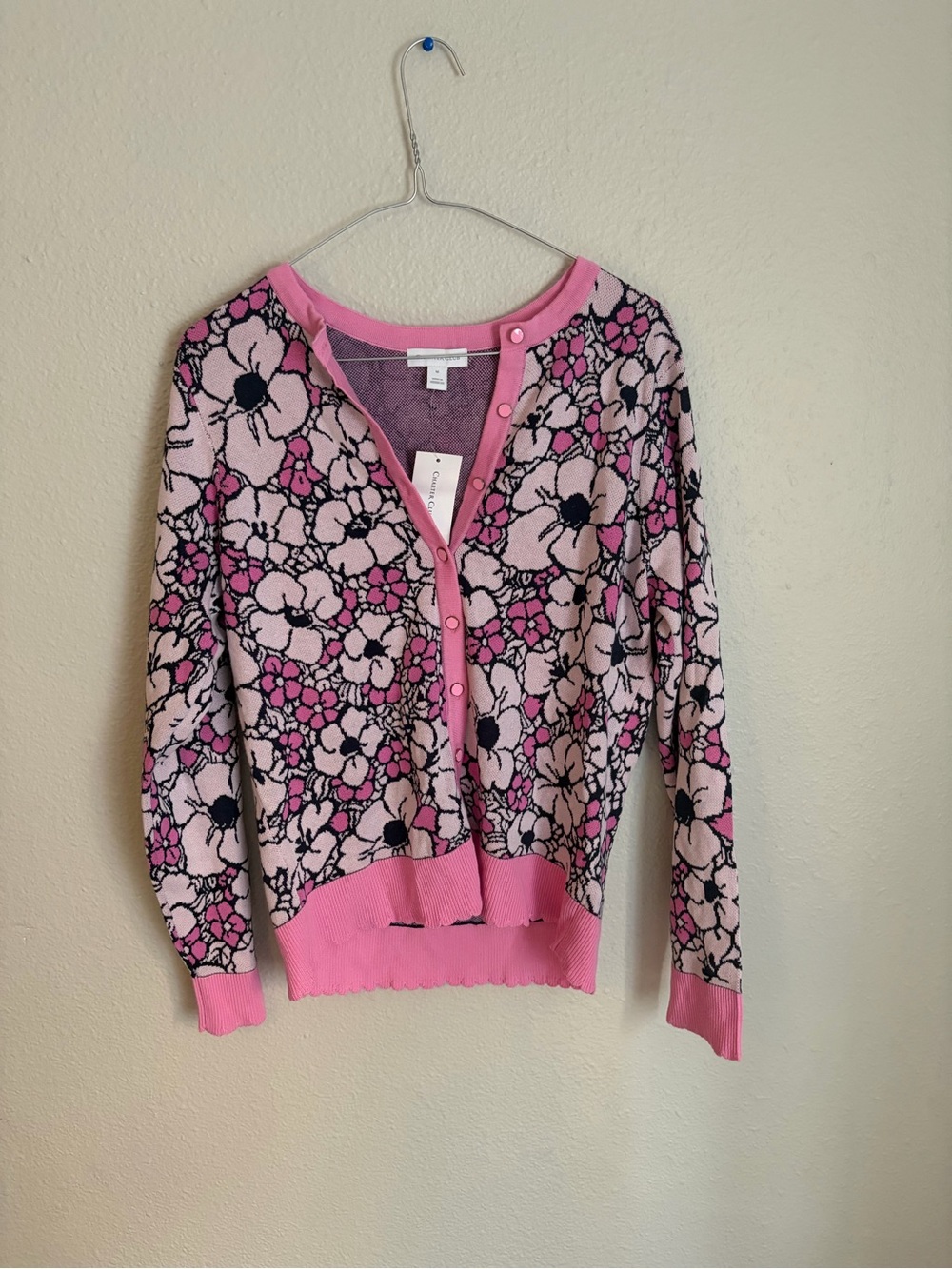 Charter Club Pink Floral Button-Front Cardigan